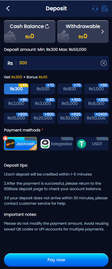 92Blaze App Deposit